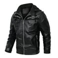 thumbnail image 6 of HOOMEUMY Men's Faux Leather Jacket Winter Warm Padded Hooded Zipper Motorcycle Leather Coat Slim Fit Outerwear Black M, 6 of 7