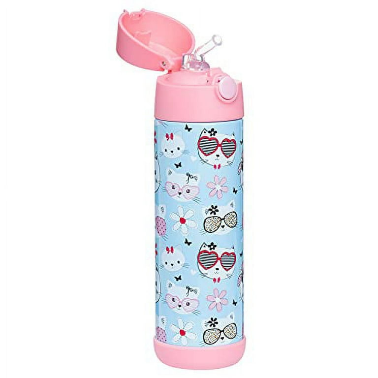 Snug Kids Water Bottle - insulated stainless steel thermos with straw  (Girls/Boys) - Beach, 12oz