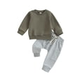 thumbnail image 1 of ZAXARRA Toddler Boy Fall Outfits Solid Color Crew Neck Long Sleeve Sweatshirt and Long Pants Set 2Pcs Clothes Set, 1 of 6