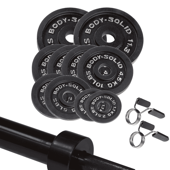 Body Solid - 140 lb Olympic Weight Plate Set with 6' Olympic Black Bar