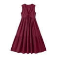 thumbnail image 4 of Tqcoqu Women's Twist Front Tiered Maxi Dress with Pockets,Sleeveless V-Neck Flowy Sundress for Vacation Beach,Wine Women's S-XXL, 4 of 6