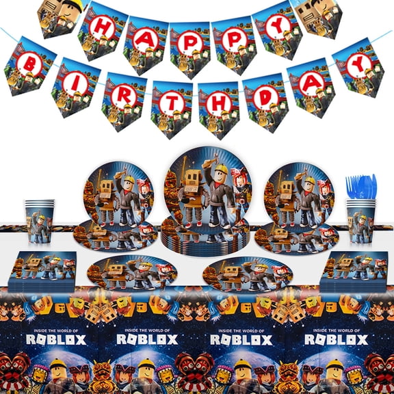HJTRADE Roblox Birthday Party Decoration Set Banners Balloon Cake Toppers Swirls 91pcs