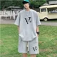 thumbnail image 3 of Conjunto de verano para hombre, camiseta con estampado de gofres, pantalones cortos, traje, diseño de marca elegante, pantalones deportivos de moda, conjunto de 2 piezas, 3 of 5