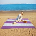 thumbnail image 2 of Purple and White Stripes Beach Blanket Sandproof Waterproof Extra Large for 1-8 Adults Size 110"x118" Pouch Bag and Drawstring Bag Anti Sand Skin Friendly Machine Washable Outdoor Blanket, 2 of 6