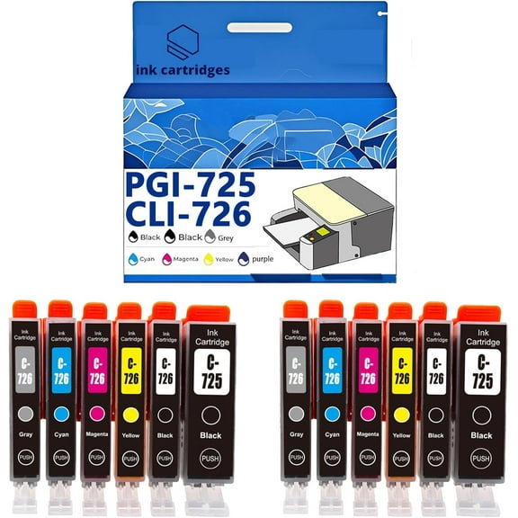 PGI-725 CLI-726 PGI725 CLI726 Ink Cartridges Compatible for Canon IP4870 IP4970 IX6560 Inkjet Printers, Leak-Proof Design Crisp Printing