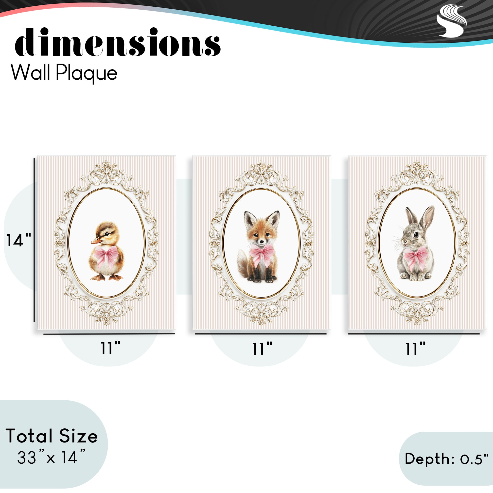 Stupell Industries Vintage Animals with Ornate Design 3 Piece Wall Plaque Art Set, design by Christine Simpson Art