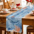 thumbnail image 5 of Blue Coastal Whale Table Runner 72 Inches, Retro Nautical Marine Life Leaves Bed Runner Dresser Scarves Tabletop for Indoor Outdoor Parties/Ceremony/Banquet, 18" x 72", 5 of 9