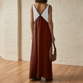 thumbnail image 7 of Womens Summer Satin Dress 2025 Color Block Loose V Neck Contrast Patchwork Flowy Beach Vacation Maxi Dresses, 7 of 7