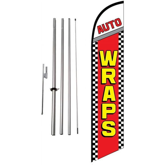 Auto Wraps 15 foot Outdoor Advertising Feather Banner Flag Kit with Pole and Ground Spike