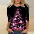 thumbnail image 1 of VKOYWKM T-Shirts de Noël pour Femmes Imprimé Arbre de Noël Manches 3/4 Hauts Amples Col Rond T-Shirts de Noël, 1 of 6