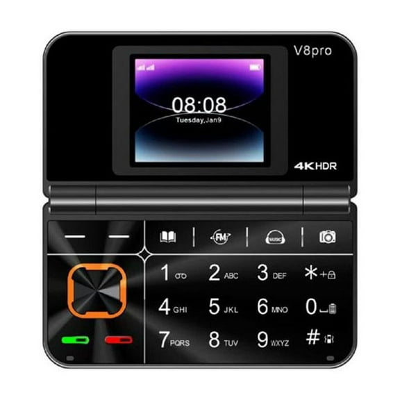 V8pro Mini Flip Mobile Phone,Dual Screen,2G Network Blacklist Auto Call Record Radio Flashlight, 2 Sim Card Small Display Foldable Cell Phone,Easy to Use,Gift for Fathers Day/Mothers Day