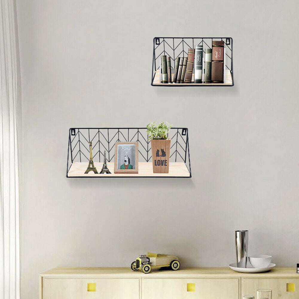 Details about   Floating Wall Shelves Storage Display Modern Home Decor Rustic Wood Set Of 2 
