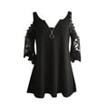 thumbnail image 5 of ZKCCNUK Women Casual Lace Half Sleeve Neck Zipper Hollow Out T-Shirt Blouse Tops Summer Plus Size Tops 2025 on, 5 of 6
