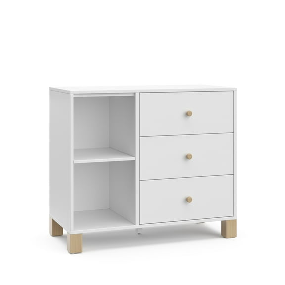 Storkcraft California 3 Drawer Nursery Combo Dresser, White with Driftwood