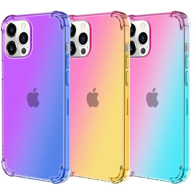 3 Packs Compatible with iPhone 12 Pro Case Cute Rainbow Color Changing Gradient Ramp Corners Bumper Protective Cover Soft TPU Silicone Rubber Silm Ultra Thin Luxury Protection Case 6.1 inch