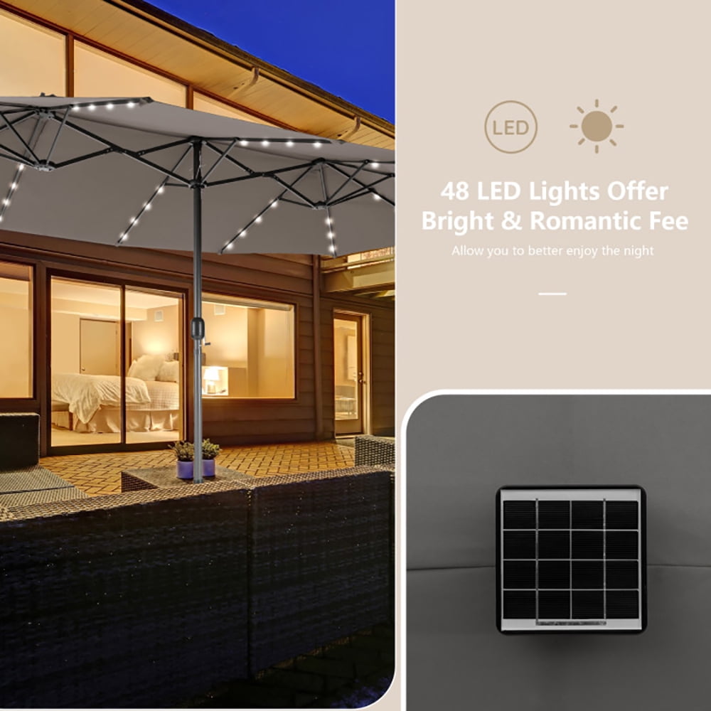 Aimee Lii 15 Feet Double-Sided Patio Umbrella with 48 LED Lights, Table Umbrella Outdoor Patio, Gray Aimee Lii 15 Feet Double-Sided Patio Umbrella with 48 LED Lights, Table Umbrella Outdoor Patio, Gray