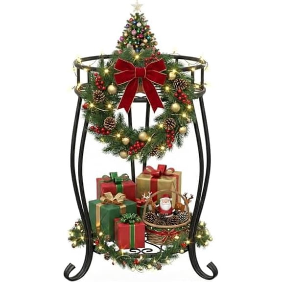 2 Tier Metal Plant Stand Indoor Outdoor , Rustproof Stable Plant Stands Multiple Plant Rack Holder Flower Pot Stand for Living Room Balcony Garden Patio Bedroom (Black, 19.5)