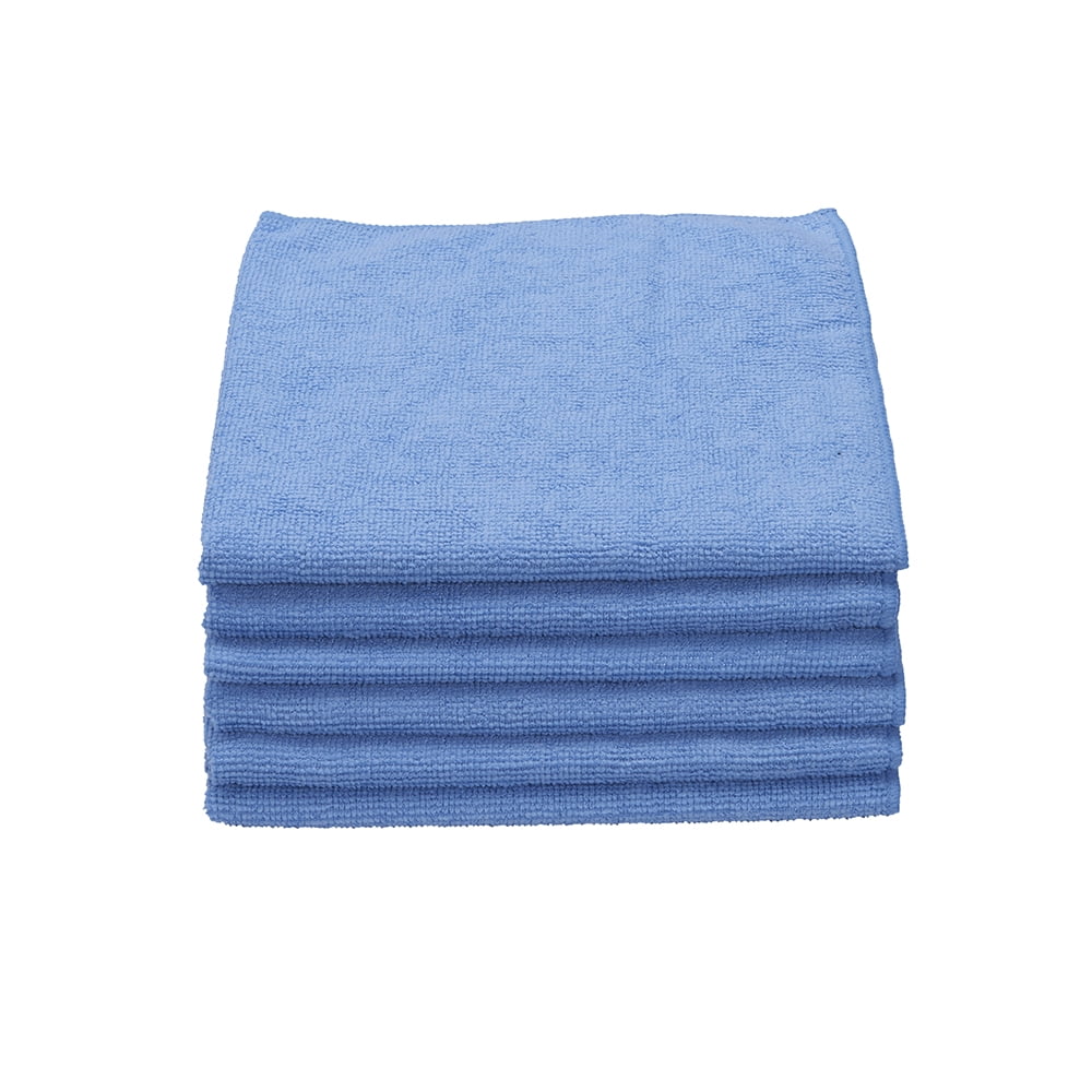 6 BLUE NAVY MICROFIBER CLEANING WASH CLOTH KITCHEN TOWEL 16"x16" POLISHING RAG 
