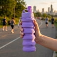 thumbnail image 5 of Travel water bottle Sports Portable Sport Water Bottle Reusable Water Bottles comes with mountaineering Buckle 500ml silicone Water-proof camping water bottle 2 pack,Purple+Grey, 5 of 6