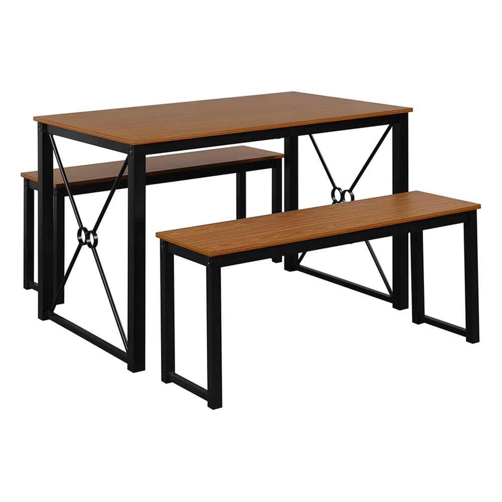 Kepooman 3 Pieces Metal Modern Dining Table Set with 2 Benches, Black