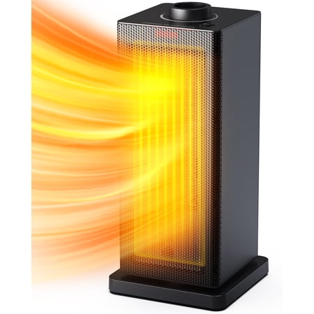 BREEZOME 1500W Oscillating Ceramic Tower Space Heater  Black