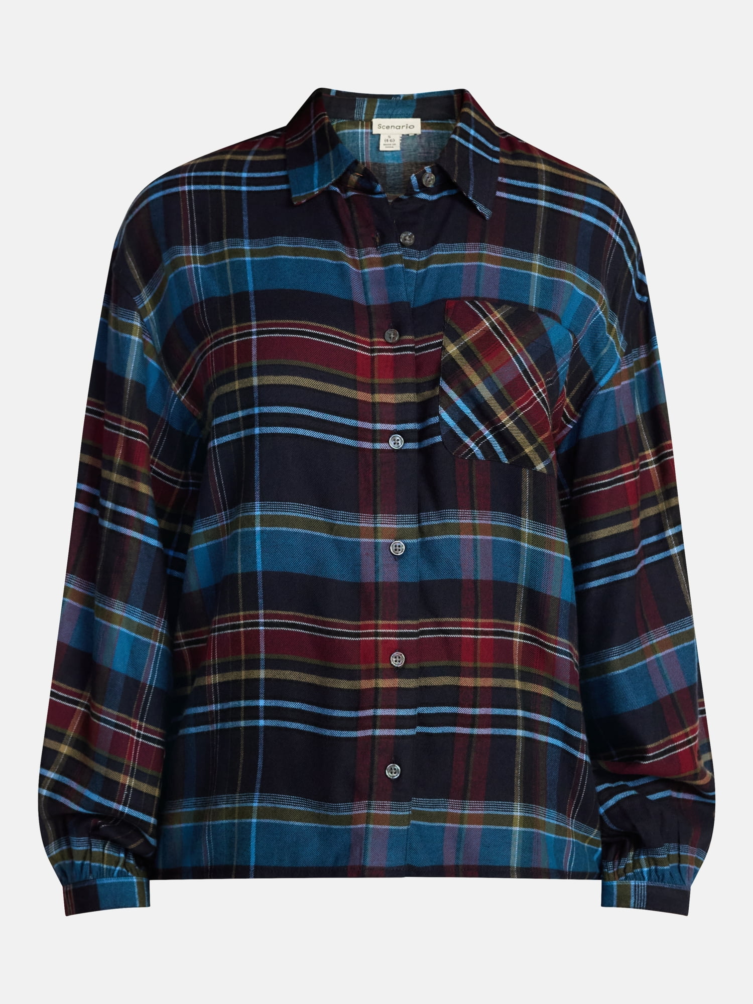 Scenario Women's Flannel Shirt with Long Sleeves, Sizes XS-XXXL