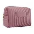 thumbnail image 2 of Embroidered Striped Velvet Cosmetic Bag with Waterproof Polyester Material for Makeup Storage and Travel Organization, 2 of 5