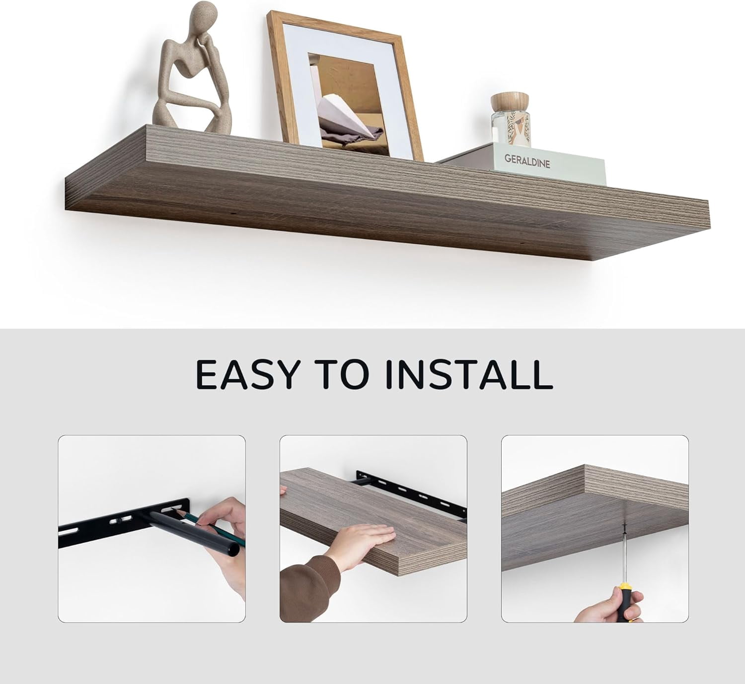 Floating Shelves - 10.23 Inch Deep Wall Shelf for Decor & Storage - Wall Mounted Display Shelving with Invisible Heavy-Duty Metal Bracket - 36" W x 10.23" D x 1.8" H - Set of 1 - Rustic Grey