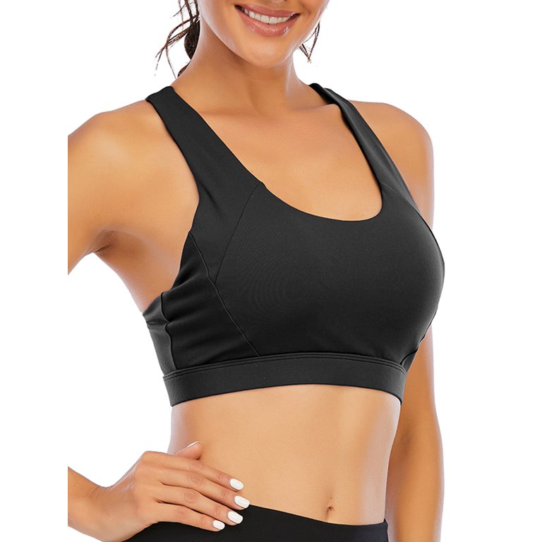 RUNNING GIRL Sports Bra for Women, Sexy Crisscross Back Medium Support  Padded Strappy Yoga Bra with Removable Cups