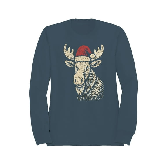 Festive Moose with Santa Hat Men's Sweatshirt