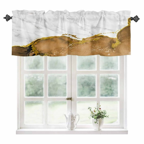Brown Gold Marble Kitchen Valances for Windows 42x12 Inch Kitchen Curtains Valances Rod Pocket Modern Abstract Marble Crack Texture Bathroom Window Valances for Window Treatment Decor