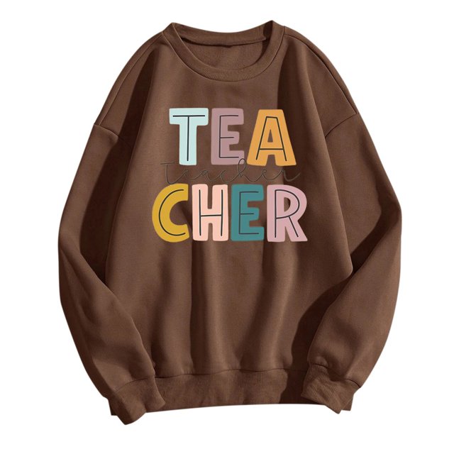 Chandail en Molleton Imprimé à Col Rond pour Femmes Chandail Décontracté à Manches Longues pour Enseignants Étudiants Vacances Collation des Grades Anniversaire Automne Hiver Blouse Douce et Confortable