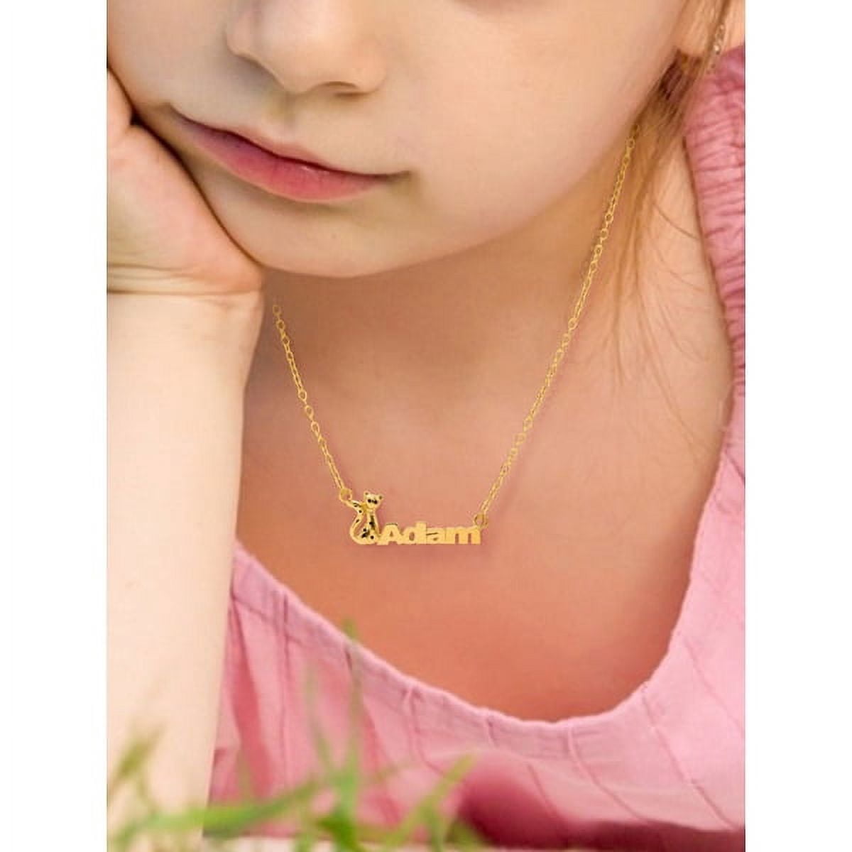 Children's Name Necklace "Adam" with Cat Motif in Sterling Silver or 14K Gold Plated Sterling Silver w/18" Link chain