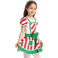 thumbnail image 3 of Aislor Kids Girls Princess Christmas Carnival Party Striped Short Sleeve Tutu Dress Xmas Dance Size 4-14 White 14, 3 of 7