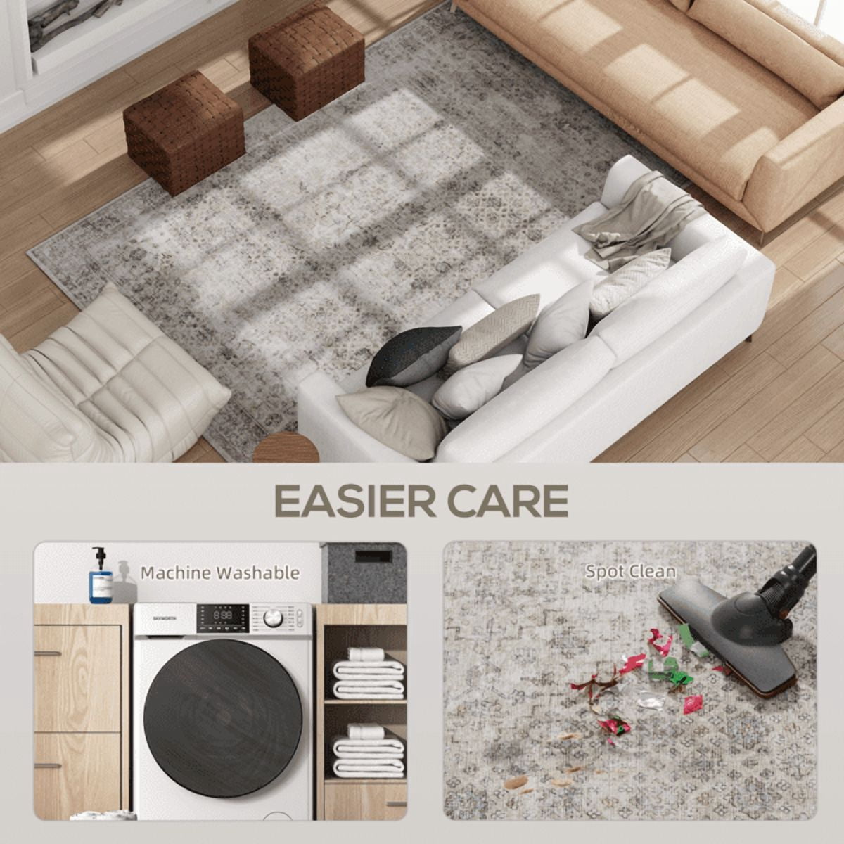 Area Rug 72"x47.6" Chenille Soft Non-Slip TPR Backing Machine Washable Rug for Living Room Bedroom