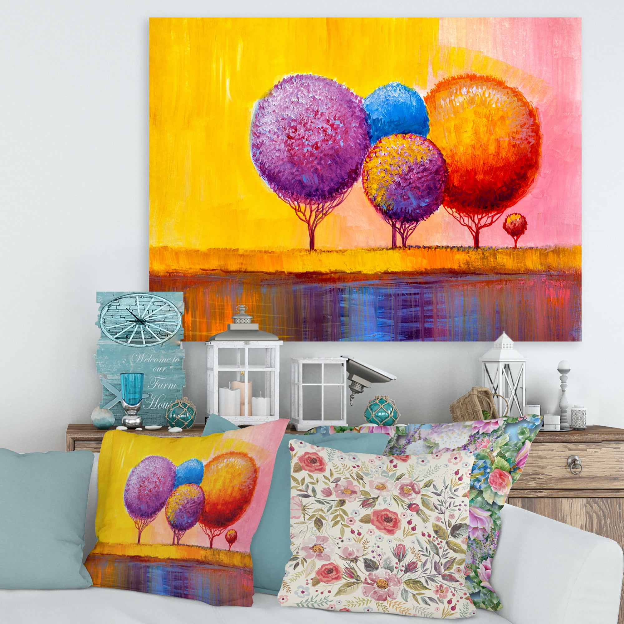 Designart ' Autumn Colorful Fantasy Trees I ' Modern Canvas Wall Art Print