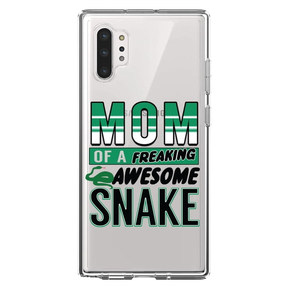 DistinctInk Clear Shockproof Hybrid Case for Galaxy Note 10 PLUS (6.8" Screen) - TPU Bumper Acrylic Back Tempered Glass Screen Protector - Mom of a Freaking Awesome Snake