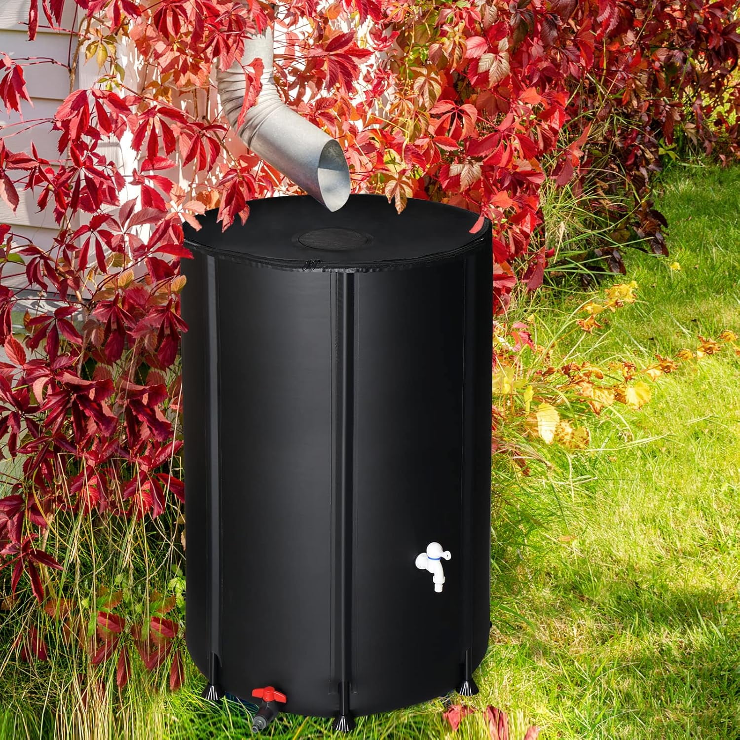 LINJH Upgraded 100 Gallon Collapsible Rain Barrel, Portable Water Storage Collection System, Weather Proof Sturdy Tank Catcher Container with Filter Spigot Overflow Kit Black