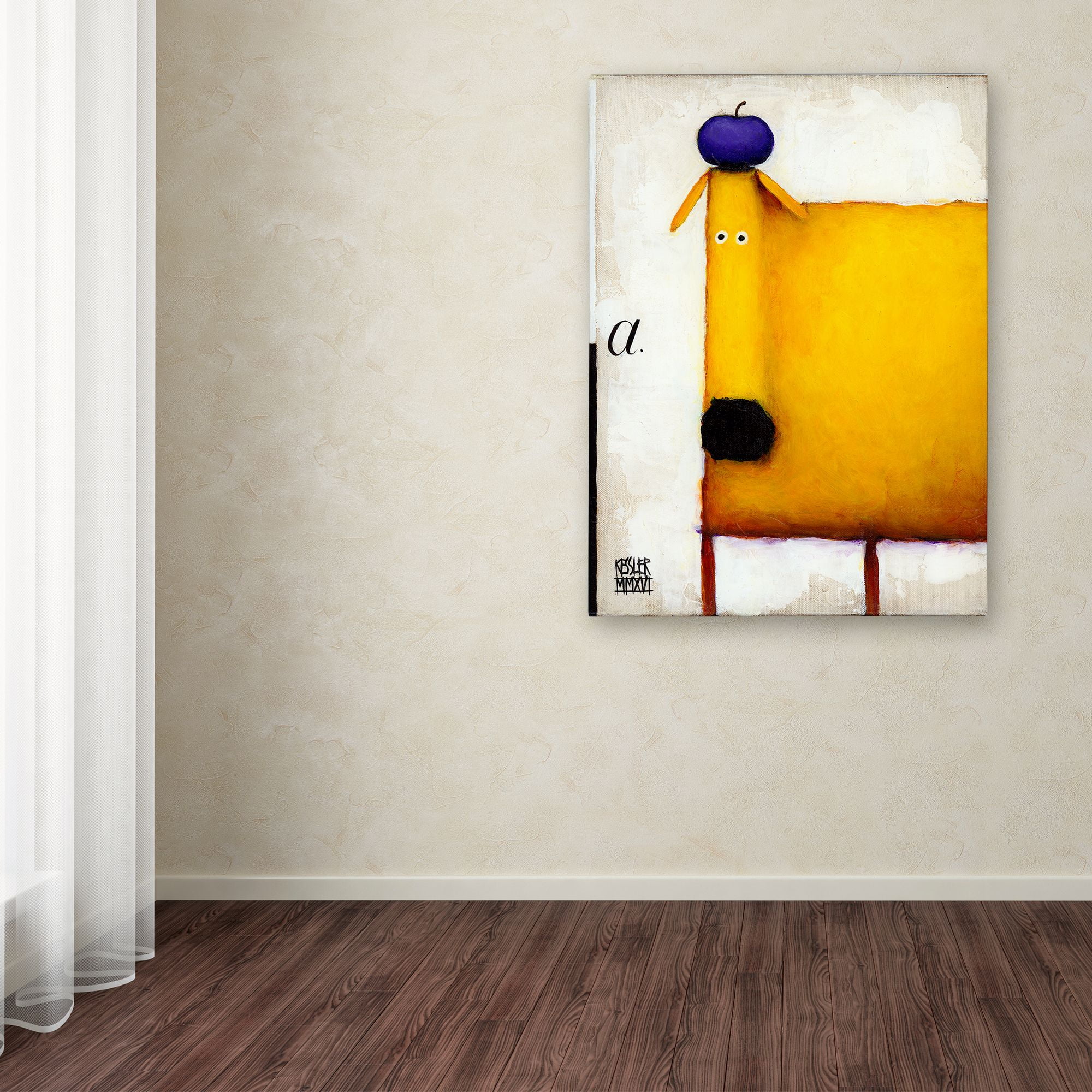 Trademark Fine Art 'Yellow Dog With Apple' Canvas Art by Daniel Patrick Kessler