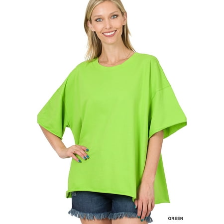 Zenana Women & Plus Cotton French Terry Drop Shoulder Raw Edge Relaxed Casual Solid Tee Shirt Top price history on PriceWatchPro