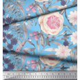 thumbnail image 3 of Soimoi Blue Cotton Cambric Fabric Leaves & Rose Flower Decor Fabric Printed BTY 56 Inch Wide, 3 of 3
