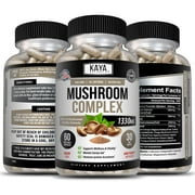 Kaya Naturals Mushroom Complex Supplement, 10 Mushroom Extracts- Lions Mane - Reishi - Shiitake