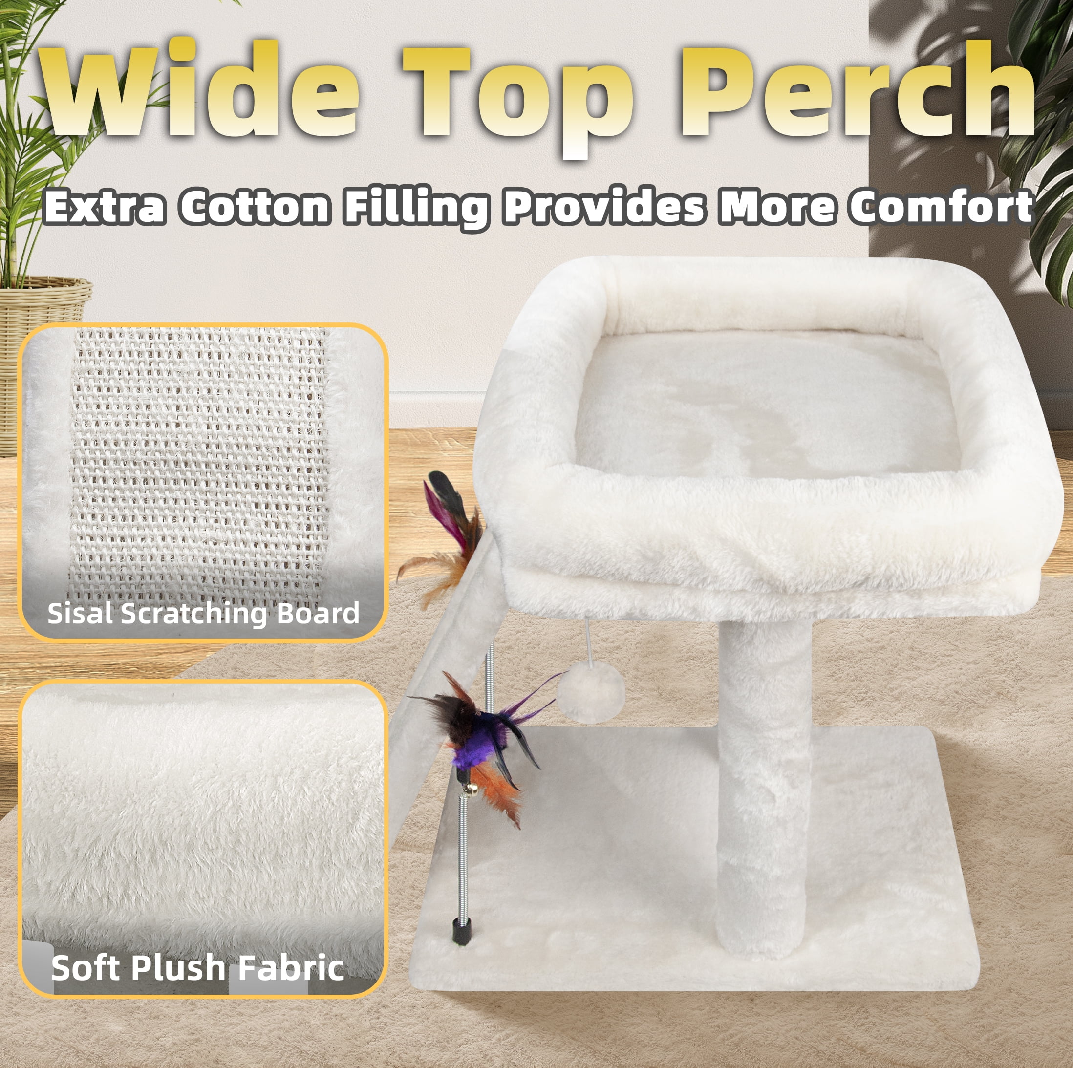 AIWIKIDE 1-Level 17.7 in Cat Tree with Condo, Scratch Pad, Hammock & Hanging Ball, Beige