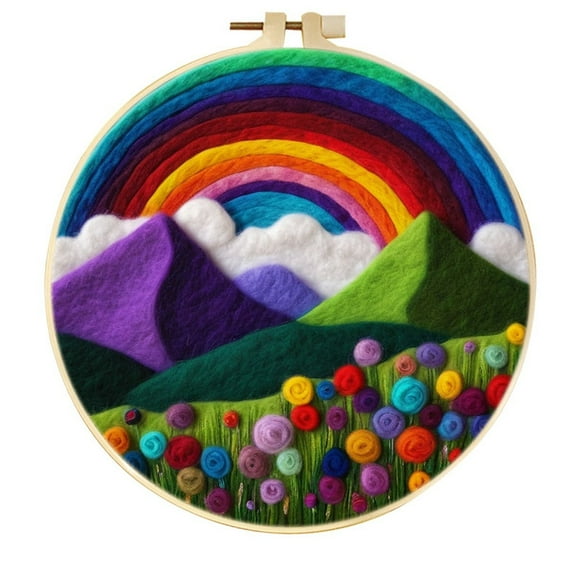 Rainbow Needle Felting Set, Beginner Felt Painting Set, With Wool Felt Painting Set, Decorative Frame, Suitable for Home Decoration