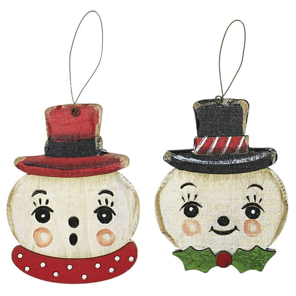 Holiday Ornament Mr And Mrs Snowman Plywood Christmas Rustic Tc00393b