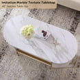 thumbnail image 6 of OKD Modern Luxury Fluted Coffee Table with Faux Marble Top, 48" Oval Wood Coffee Table with Drawer & Gold frame, Center Table for Living Room, Off White, 6 of 8
