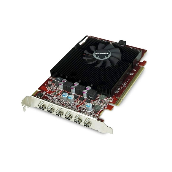 Tarjeta gráfica VisionTek Radeon 7750 GDDR5 6 4K para monitor de 2 GB, 6 salidas Mini DisplayPort, AMD Eyefinity 2.0, tarjeta de vídeo PCI Express 3.0, sonido envolvente 7.1, 900614