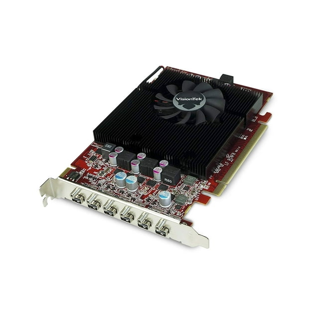 Tarjeta gráfica VisionTek Radeon 7750 GDDR5 6 4K para monitor de 2 GB, 6 salidas Mini DisplayPort, AMD Eyefinity 2.0, tarjeta de vídeo PCI Express 3.0, sonido envolvente 7.1, 900614