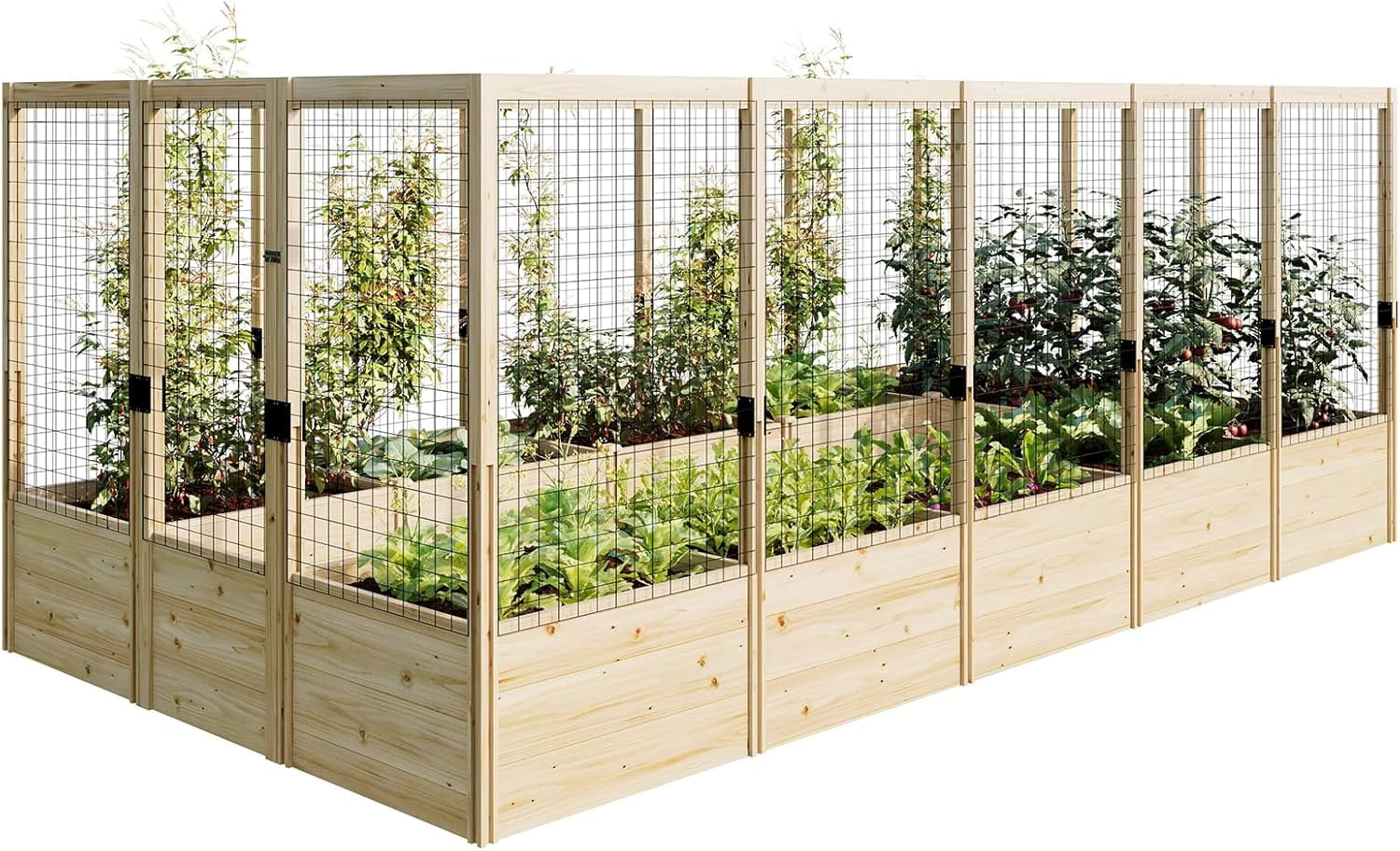 Jocisland Wooden Raised Garden Bed for Outdoor, Deep Large Planter Box with Netting for Gardening, Vegetables, Herbs（8× 15× 6FT）