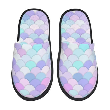 Balery Rainbow Scales Slient Indoor Furry Fleece Comfort House Shoes Soft Non-Slip Home Shoes Cotton slippers House Slippers-- Medium